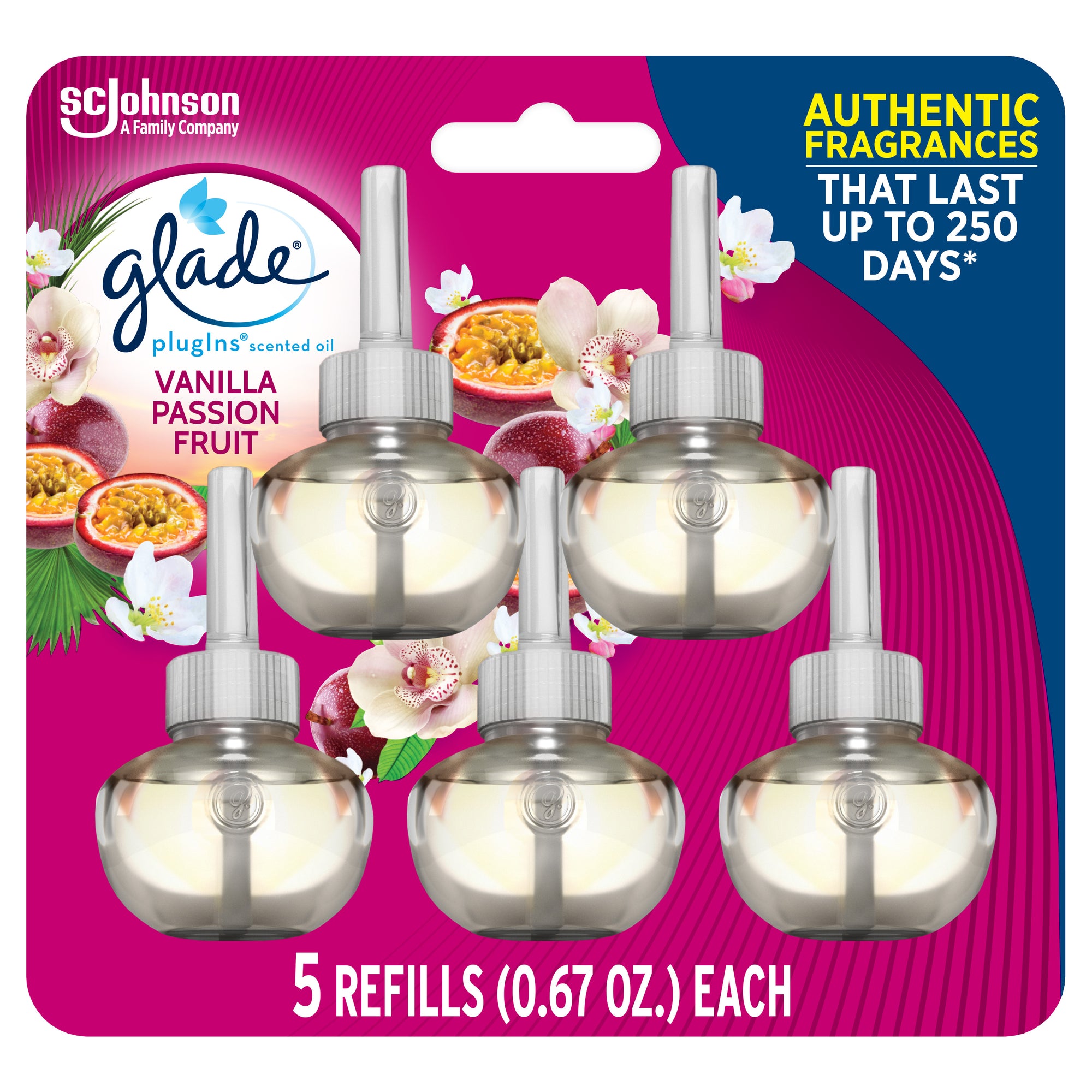 PlugIns Refill 5 CT, Vanilla Passion Fruit, 3.35 FL. OZ. Total, Scented Oil Air Freshener Infused