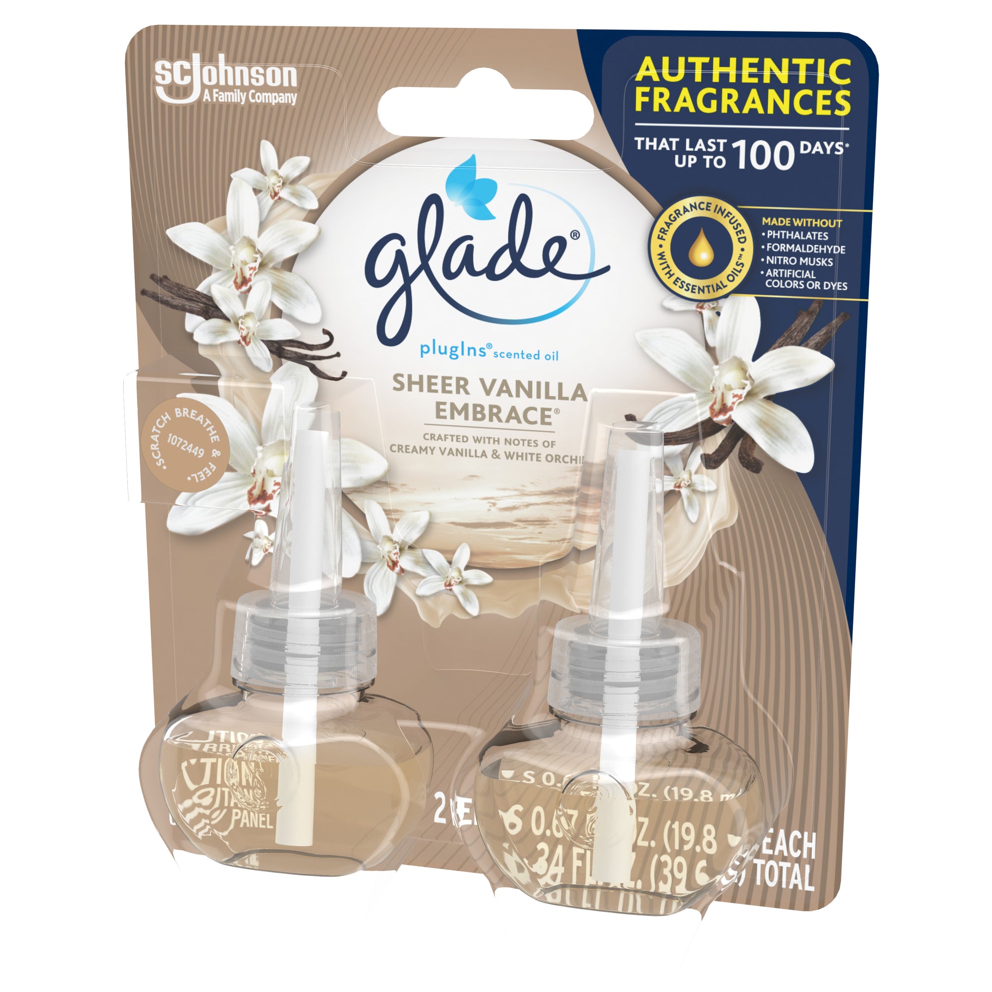 PlugIns Refill 2 CT, Sheer Vanilla Embrace, 1.34 FL. OZ. Total, Scented Oil Air Freshener Infusedx