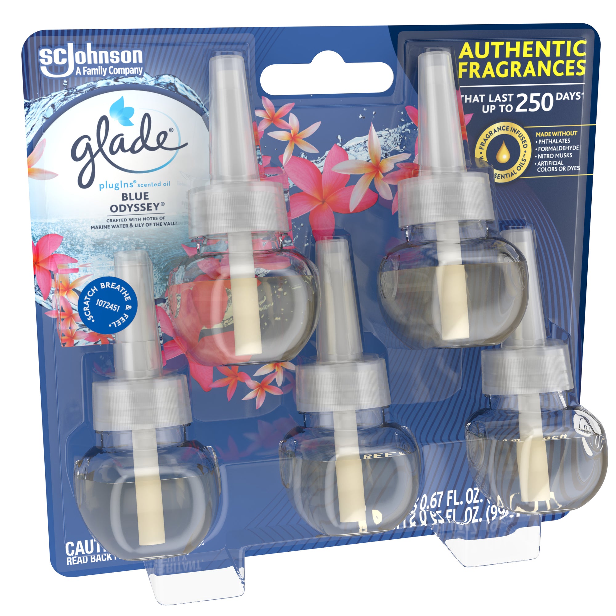 PlugIns Refill 5 CT, Blue Odyssey, 3.35 FL. OZ. Total, Scented Oil Air Freshener Infused with Essential Oils