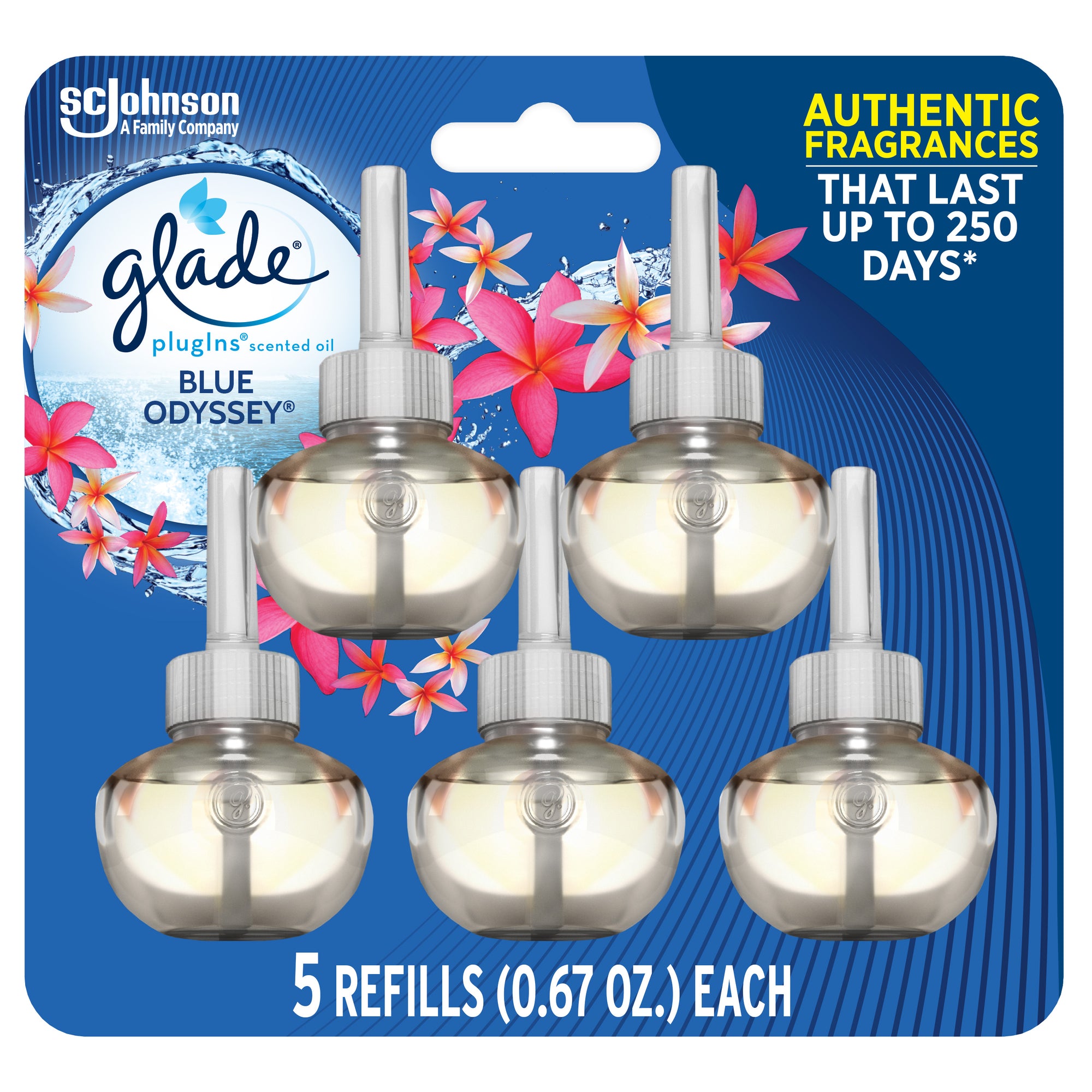 PlugIns Refill 5 CT, Blue Odyssey, 3.35 FL. OZ. Total, Scented Oil Air Freshener Infused with Essential Oils